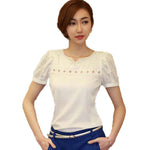 blusas S~XXL Camisas Blusas Femininas  Women Tropical Blusa Lace Short Sleeve Shirt V Neck Doll Chiffon Tops Women Blouses A727