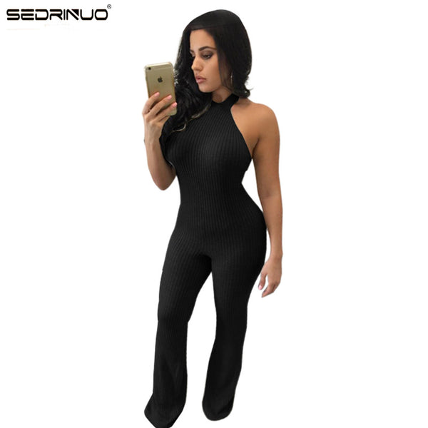 Women New Fashion Rompers And Jumpsuits Women Sexy Backless Sleeveless Playsuit Bodysuits Elegant Knitted Jumpsuits