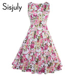 Sisjuly vintage dresses 2017 summer print floral 1950s style elegant party dress patchwork sleeveless luxury vintage dresses