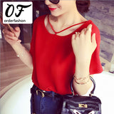 Vetement Femme Red Tops Plus Size Short Sleeve Blusa Gasa Mujer Summer Bluse Dames Kleding 2017 Chiffon Women Shirts Blouse