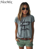 NiceMix Brand New 2017 Summer Women T-shirt Printed Magic Letters Fashion O-Neck Short Sleeve Loose Tee Shirt Femme