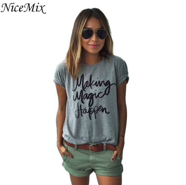 NiceMix Brand New 2017 Summer Women T-shirt Printed Magic Letters Fashion O-Neck Short Sleeve Loose Tee Shirt Femme