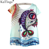 KaiTingu Novelty T Shirt Summer Harajuku Kawaii Cute Fish Animal Panda Print T-shirt Short Sleeve T Shirt Women Tops M L XL Size