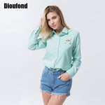 Dioufond Cat Embroidery Long Sleeve Women Blouses And Shirts White Blue Female Ladies Casual Shirt Tops Plus Size Blusas Blouse