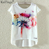 KaiTingu Fashion Summer Kawaii Cute T Shirt Harajuku High Low Style Cat Print T-shirt Short Sleeve T Shirt Women Tops M XL Size