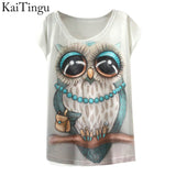 KaiTingu 2017 New Fashion Vintage Spring Summer T Shirt Women Clothing Tops Animal Owl Print T-shirt Printed White Woman Clothes