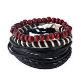 1Set (3-4PCs) Leather Bracelet Men Multilayer bead Bracelet Punk Wrap Bracelets for Women Vintage punk Casual Men Jewelry