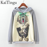 KaiTingu Brand Fashion Autumn Winter Long Sleeve Women Sweatshirt Harajuku Owl Print Hoodies Hooded Tracksuit Jumper Pullover