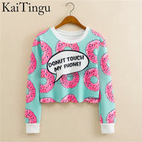 KaiTingu 2017 Autumn Women Casual Pullover Harajuku Fashion Crop Tops Round Neck Long Sleeve Ladies Cat Short Cropped Sweatshirt