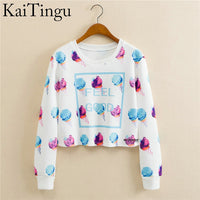 KaiTingu 2017 Autumn Women Casual Pullover Harajuku Fashion Crop Tops Round Neck Long Sleeve Ladies Cat Short Cropped Sweatshirt