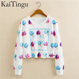 KaiTingu 2017 Autumn Women Casual Pullover Harajuku Fashion Crop Tops Round Neck Long Sleeve Ladies Cat Short Cropped Sweatshirt