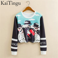 KaiTingu 2017 Autumn Women Casual Pullover Harajuku Fashion Crop Tops Round Neck Long Sleeve Ladies Cat Short Cropped Sweatshirt