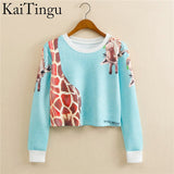 KaiTingu 2017 Autumn Women Casual Pullover Harajuku Fashion Crop Tops Round Neck Long Sleeve Ladies Cat Short Cropped Sweatshirt