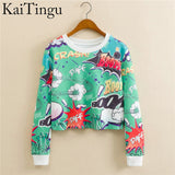 KaiTingu 2017 Autumn Women Casual Pullover Harajuku Fashion Crop Tops Round Neck Long Sleeve Ladies Cat Short Cropped Sweatshirt