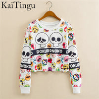 KaiTingu 2017 Autumn Women Casual Pullover Harajuku Fashion Crop Tops Round Neck Long Sleeve Ladies Cat Short Cropped Sweatshirt