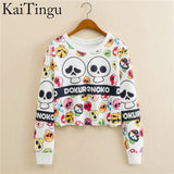 KaiTingu 2017 Autumn Women Casual Pullover Harajuku Fashion Crop Tops Round Neck Long Sleeve Ladies Cat Short Cropped Sweatshirt