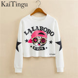 KaiTingu 2017 Autumn Women Casual Pullover Harajuku Fashion Crop Tops Round Neck Long Sleeve Ladies Cat Short Cropped Sweatshirt