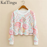 KaiTingu 2017 Autumn Women Casual Pullover Harajuku Fashion Crop Tops Round Neck Long Sleeve Ladies Cat Short Cropped Sweatshirt