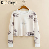 KaiTingu 2017 Autumn Women Casual Pullover Harajuku Fashion Crop Tops Round Neck Long Sleeve Ladies Cat Short Cropped Sweatshirt