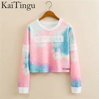 KaiTingu 2017 Autumn Women Casual Pullover Harajuku Fashion Crop Tops Round Neck Long Sleeve Ladies Cat Short Cropped Sweatshirt