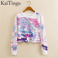 KaiTingu 2017 Autumn Women Casual Pullover Harajuku Fashion Crop Tops Round Neck Long Sleeve Ladies Cat Short Cropped Sweatshirt