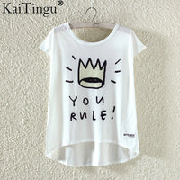 KaiTingu Fashion Summer Kawaii Cute T Shirt Harajuku High Low Style Cat Print T-shirt Short Sleeve T Shirt Women Tops M XL Size