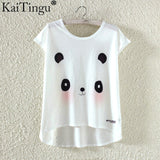 KaiTingu Fashion Summer Kawaii Cute T Shirt Harajuku High Low Style Cat Print T-shirt Short Sleeve T Shirt Women Tops M XL Size