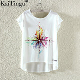 KaiTingu Fashion Summer Kawaii Cute T Shirt Harajuku High Low Style Cat Print T-shirt Short Sleeve T Shirt Women Tops M XL Size