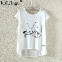 KaiTingu Fashion Summer Kawaii Cute T Shirt Harajuku High Low Style Cat Print T-shirt Short Sleeve T Shirt Women Tops M XL Size