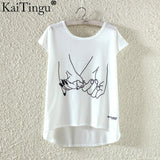 KaiTingu Fashion Summer Kawaii Cute T Shirt Harajuku High Low Style Cat Print T-shirt Short Sleeve T Shirt Women Tops M XL Size