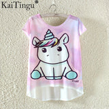 KaiTingu Fashion Summer Kawaii Cute T Shirt Harajuku High Low Style Cat Print T-shirt Short Sleeve T Shirt Women Tops M XL Size