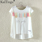 KaiTingu Fashion Summer Kawaii Cute T Shirt Harajuku High Low Style Cat Print T-shirt Short Sleeve T Shirt Women Tops M XL Size