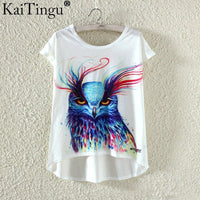 KaiTingu Fashion Summer Kawaii Cute T Shirt Harajuku High Low Style Cat Print T-shirt Short Sleeve T Shirt Women Tops M XL Size