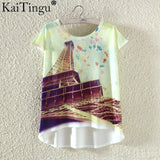 KaiTingu Fashion Summer Kawaii Cute T Shirt Harajuku High Low Style Cat Print T-shirt Short Sleeve T Shirt Women Tops M XL Size