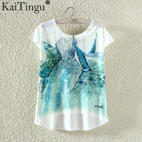 KaiTingu Fashion Summer Kawaii Cute T Shirt Harajuku High Low Style Cat Print T-shirt Short Sleeve T Shirt Women Tops M XL Size