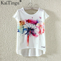 KaiTingu Fashion Summer Kawaii Cute T Shirt Harajuku High Low Style Cat Print T-shirt Short Sleeve T Shirt Women Tops M XL Size