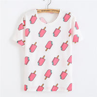 2016 Spring Women Watermelon Printed T Shirts Loose Short Sleeve T-shirt Harajuku Style Fruit Printed Tshirt Girl Casual Tops