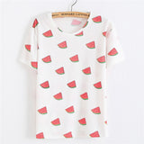 2016 Spring Women Watermelon Printed T Shirts Loose Short Sleeve T-shirt Harajuku Style Fruit Printed Tshirt Girl Casual Tops