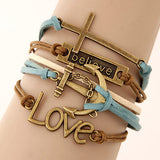 Charm Vintage Multilayer Charm Leather Bracelet Women Owl Cross Believe Bracelets Cheap Statement Jewelry Lady Best Friends Gift