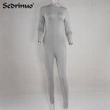 Woman Tight Bodysuit Sexy Overalls Night Club Rompers Party Playsuit Bodycon Jumpsuit Macacao long Sleeve Jumpsuit Gray Black