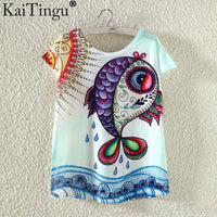 KaiTingu Novelty T Shirt Summer Harajuku Kawaii Cute Fish Animal Panda Print T-shirt Short Sleeve T Shirt Women Tops M L XL Size