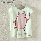 KaiTingu Novelty T Shirt Summer Harajuku Kawaii Cute Fish Animal Panda Print T-shirt Short Sleeve T Shirt Women Tops M L XL Size