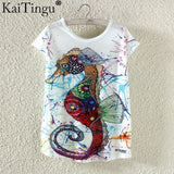 KaiTingu Novelty T Shirt Summer Harajuku Kawaii Cute Fish Animal Panda Print T-shirt Short Sleeve T Shirt Women Tops M L XL Size