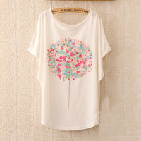 2016 Fashion Women Tops Tees Cute Dream Catcher Printing Cotton T-shirt Women's Short Batwing Sleeve Tshirt on Sale