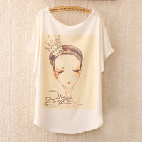 2016 Fashion Women Tops Tees Cute Dream Catcher Printing Cotton T-shirt Women's Short Batwing Sleeve Tshirt on Sale