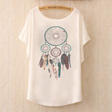 2016 Fashion Women Tops Tees Cute Dream Catcher Printing Cotton T-shirt Women's Short Batwing Sleeve Tshirt on Sale