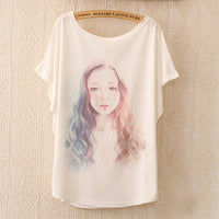 2016 Fashion Women Tops Tees Cute Dream Catcher Printing Cotton T-shirt Women's Short Batwing Sleeve Tshirt on Sale