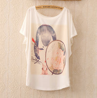 2016 Fashion Women Tops Tees Cute Dream Catcher Printing Cotton T-shirt Women's Short Batwing Sleeve Tshirt on Sale