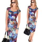 Women Dress Vestidos Free Shipping Designer Elegant Floral Print Work Business Casual Party Pencil Sheath Esp004