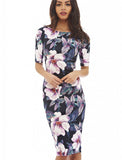 Women Dress Vestidos Free Shipping Designer Elegant Floral Print Work Business Casual Party Pencil Sheath Esp004